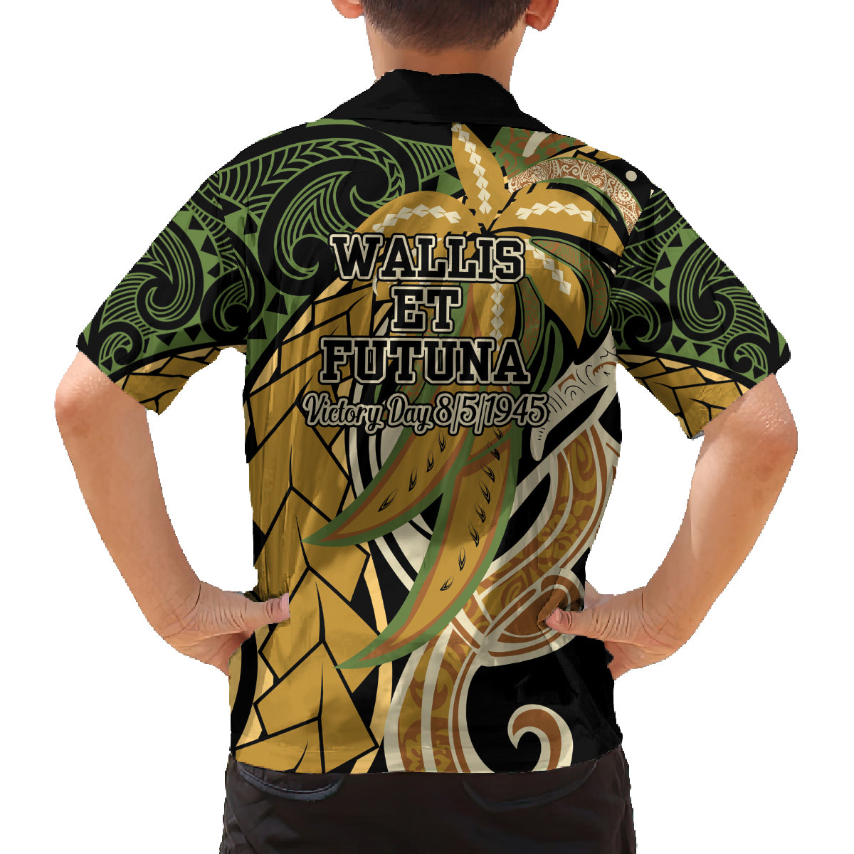 Wallis and Futuna Victory Day Family Matching Puletasi and Hawaiian Shirt Since 1945 with Polynesian Platinum Floral Tribal LT9 - Polynesian Pride