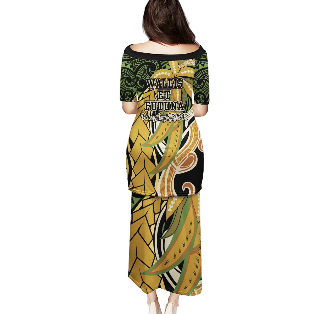 Wallis and Futuna Victory Day Family Matching Puletasi and Hawaiian Shirt Since 1945 with Polynesian Platinum Floral Tribal LT9 - Polynesian Pride
