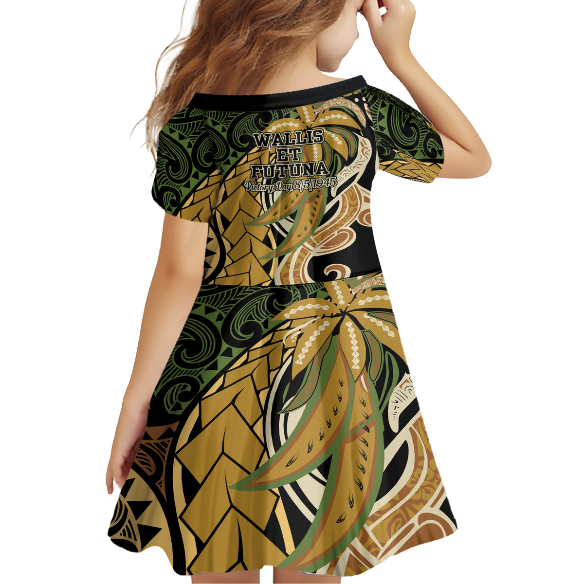 Wallis and Futuna Victory Day Family Matching Short Sleeve Bodycon Dress and Hawaiian Shirt Since 1945 with Polynesian Platinum Floral Tribal LT9 - Polynesian Pride