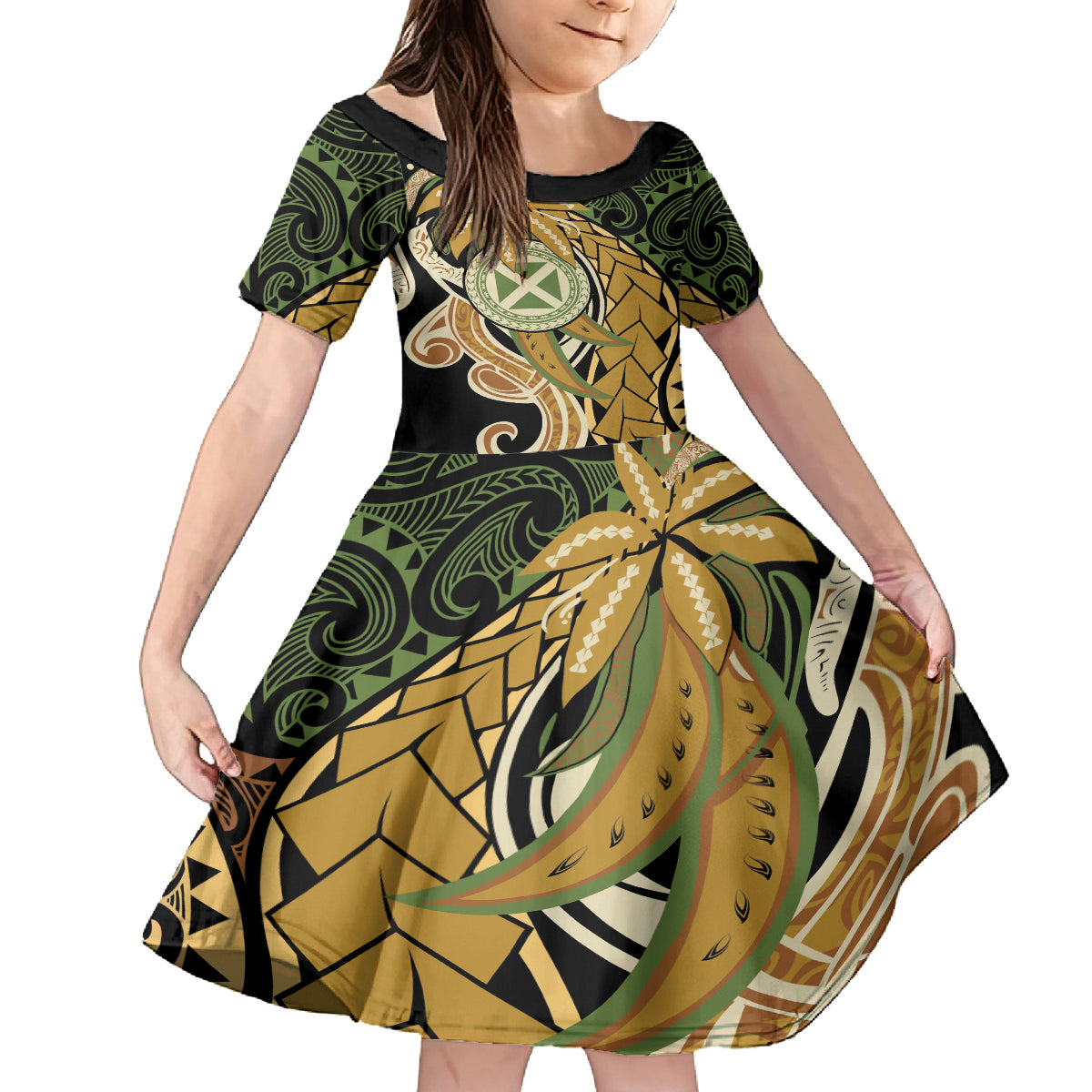 Wallis and Futuna Victory Day Family Matching Summer Maxi Dress and Hawaiian Shirt Since 1945 with Polynesian Platinum Floral Tribal LT9 Daughter's Dress Red - Polynesian Pride
