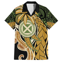 Wallis and Futuna Victory Day Family Matching Summer Maxi Dress and Hawaiian Shirt Since 1945 with Polynesian Platinum Floral Tribal LT9 Dad's Shirt - Short Sleeve Red - Polynesian Pride