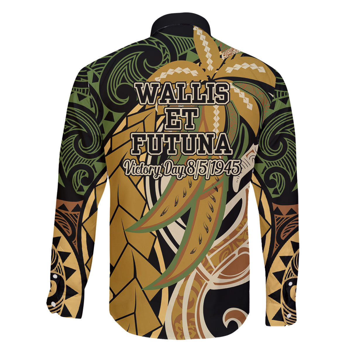 Wallis and Futuna Victory Day Family Matching Summer Maxi Dress and Hawaiian Shirt Since 1945 with Polynesian Platinum Floral Tribal LT9 - Polynesian Pride