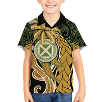 Wallis and Futuna Victory Day Family Matching Summer Maxi Dress and Hawaiian Shirt Since 1945 with Polynesian Platinum Floral Tribal LT9 Son's Shirt Red - Polynesian Pride