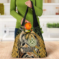 Wallis and Futuna Victory Day Grocery Bag Since 1945 with Polynesian Platinum Floral Tribal