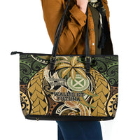 Wallis and Futuna Victory Day Leather Tote Bag Since 1945 with Polynesian Platinum Floral Tribal LT9 - Polynesian Pride