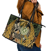 Wallis and Futuna Victory Day Leather Tote Bag Since 1945 with Polynesian Platinum Floral Tribal LT9 - Polynesian Pride