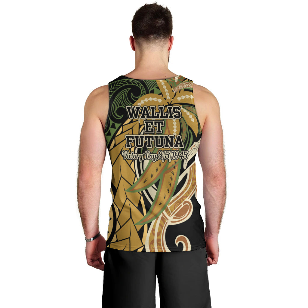 Wallis and Futuna Victory Day Men Tank Top Since 1945 with Polynesian Platinum Floral Tribal LT9 - Polynesian Pride