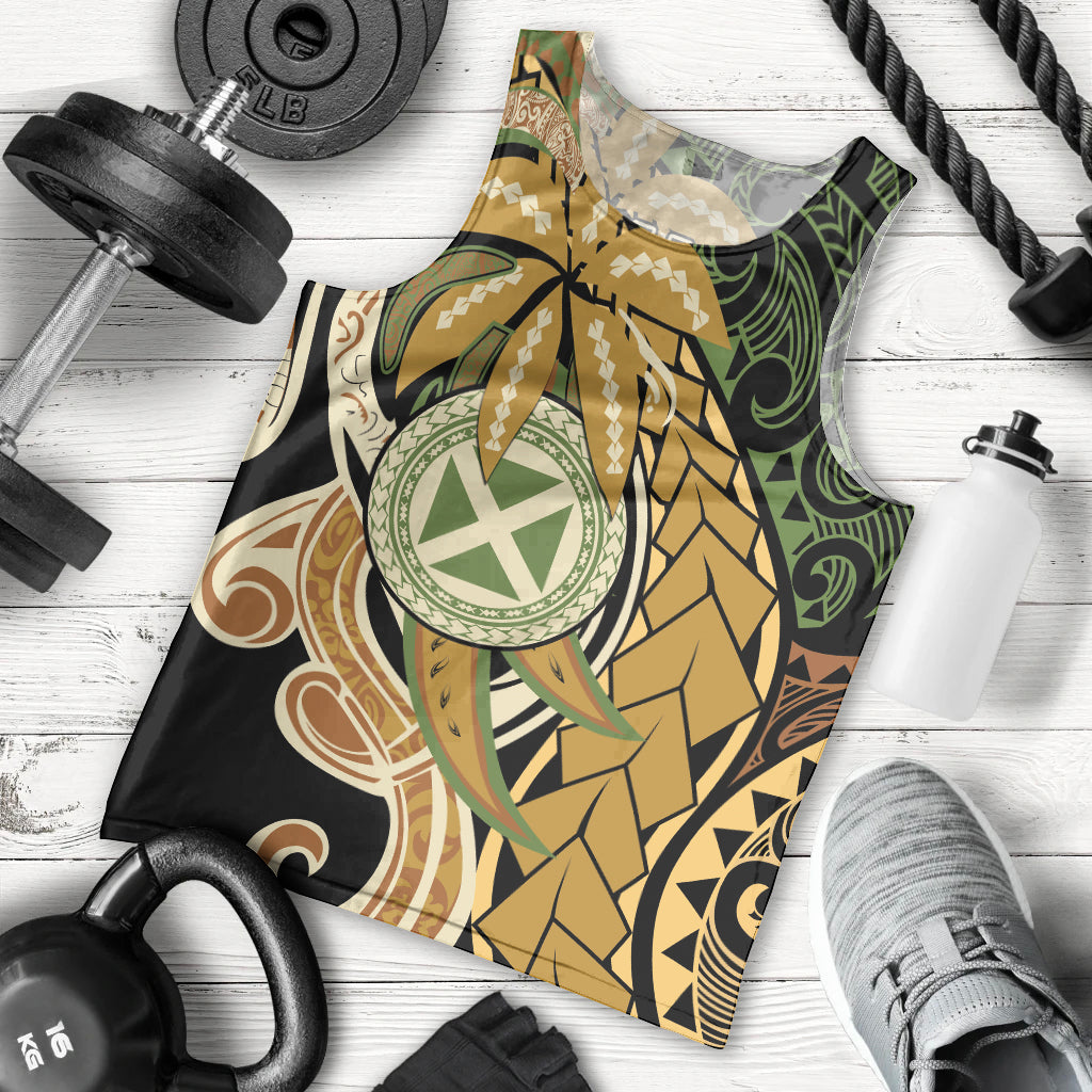 Wallis and Futuna Victory Day Men Tank Top Since 1945 with Polynesian Platinum Floral Tribal LT9 - Polynesian Pride