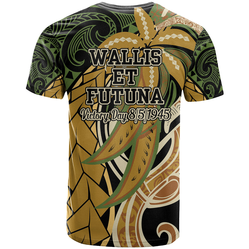 Wallis and Futuna Victory Day T Shirt Since 1945 with Polynesian Platinum Floral Tribal LT9 - Polynesian Pride