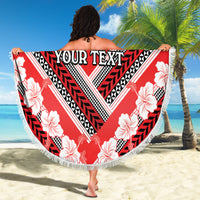 Personalised Wallis et Futuna Beach Blanket Hibiscus and Polynesian Tribal Tattoos