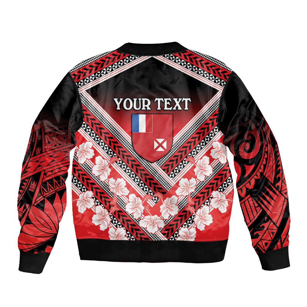 Personalised Wallis et Futuna Bomber Jacket Hibiscus and Polynesian Tribal Tattoos