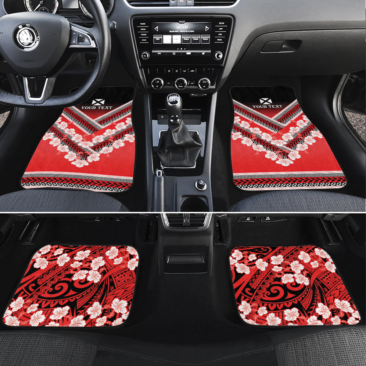 Personalised Wallis et Futuna Car Mats Hibiscus and Polynesian Tribal Tattoos