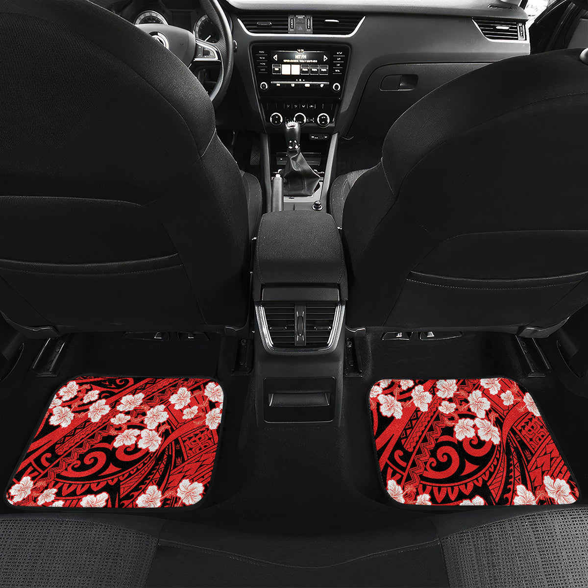 Personalised Wallis et Futuna Car Mats Hibiscus and Polynesian Tribal Tattoos