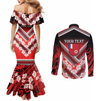 Personalised Wallis et Futuna Couples Matching Mermaid Dress and Long Sleeve Button Shirt Hibiscus and Polynesian Tribal Tattoos