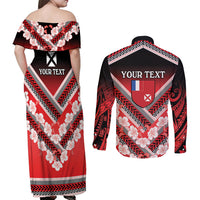 Personalised Wallis et Futuna Couples Matching Off Shoulder Maxi Dress and Long Sleeve Button Shirt Hibiscus and Polynesian Tribal Tattoos LT9 - Polynesian Pride