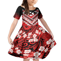 Personalised Wallis et Futuna Family Matching Mermaid Dress and Hawaiian Shirt Hibiscus and Polynesian Tribal Tattoos LT9 Daughter's Dress Red - Polynesian Pride