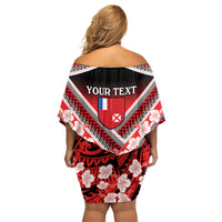 Personalised Wallis et Futuna Family Matching Off Shoulder Short Dress and Hawaiian Shirt Hibiscus and Polynesian Tribal Tattoos LT9 - Polynesian Pride