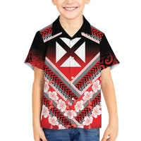 Personalised Wallis et Futuna Family Matching Puletasi and Hawaiian Shirt Hibiscus and Polynesian Tribal Tattoos LT9 Son's Shirt Red - Polynesian Pride
