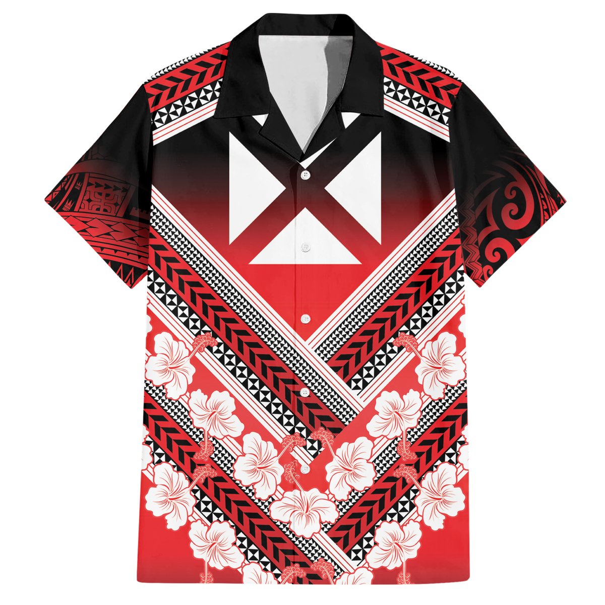 Personalised Wallis et Futuna Hawaiian Shirt Hibiscus and Polynesian Tribal Tattoos LT9 Red - Polynesian Pride