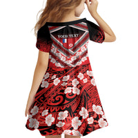 Personalised Wallis et Futuna Kid Short Sleeve Dress Hibiscus and Polynesian Tribal Tattoos