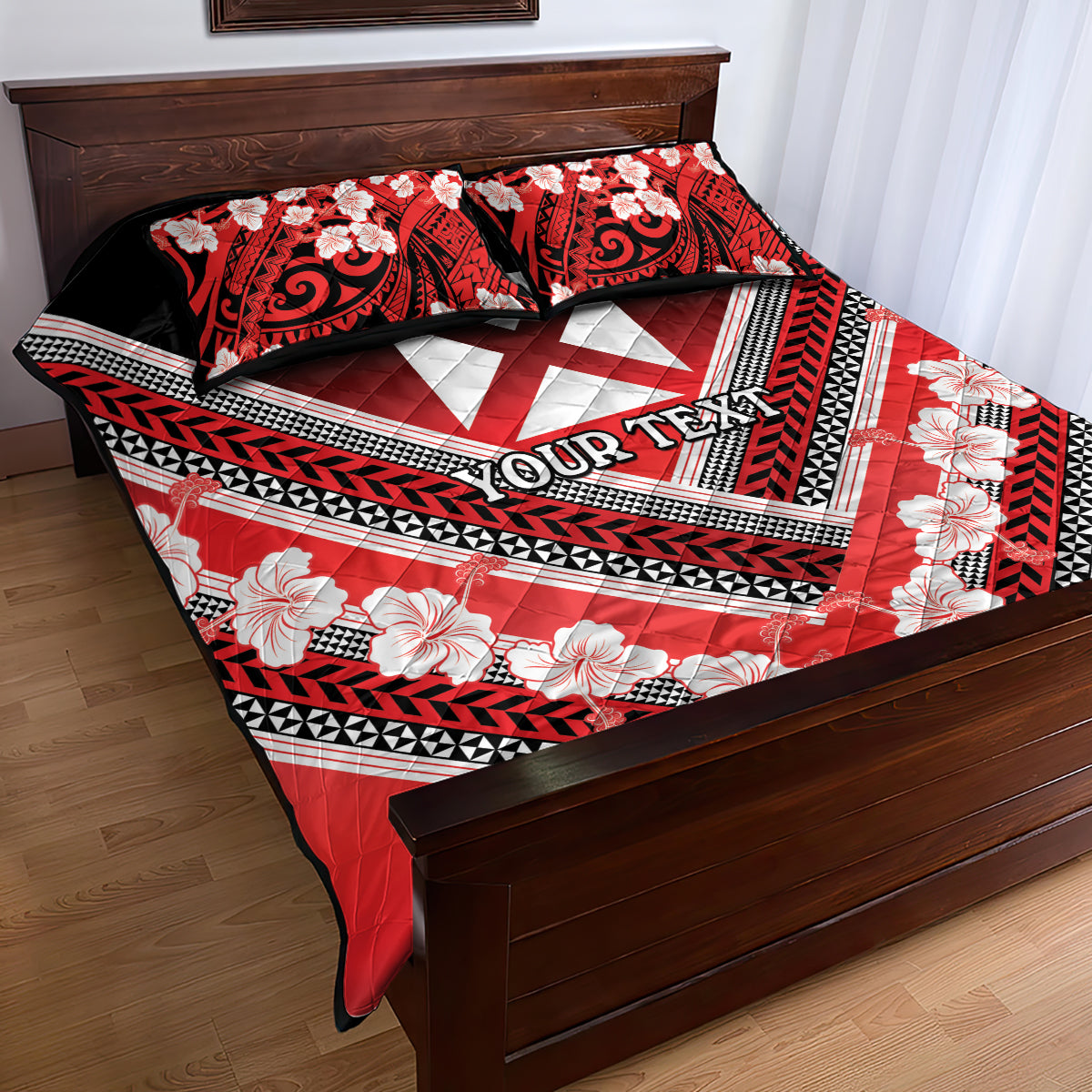 Personalised Wallis et Futuna Quilt Bed Set Hibiscus and Polynesian Tribal Tattoos