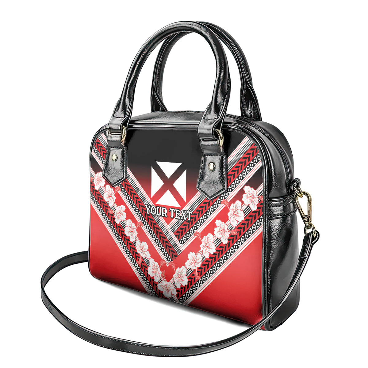 Personalised Wallis et Futuna Shoulder Handbag Hibiscus and Polynesian Tribal Tattoos
