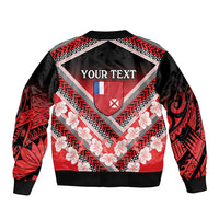 Personalised Wallis et Futuna Sleeve Zip Bomber Jacket Hibiscus and Polynesian Tribal Tattoos