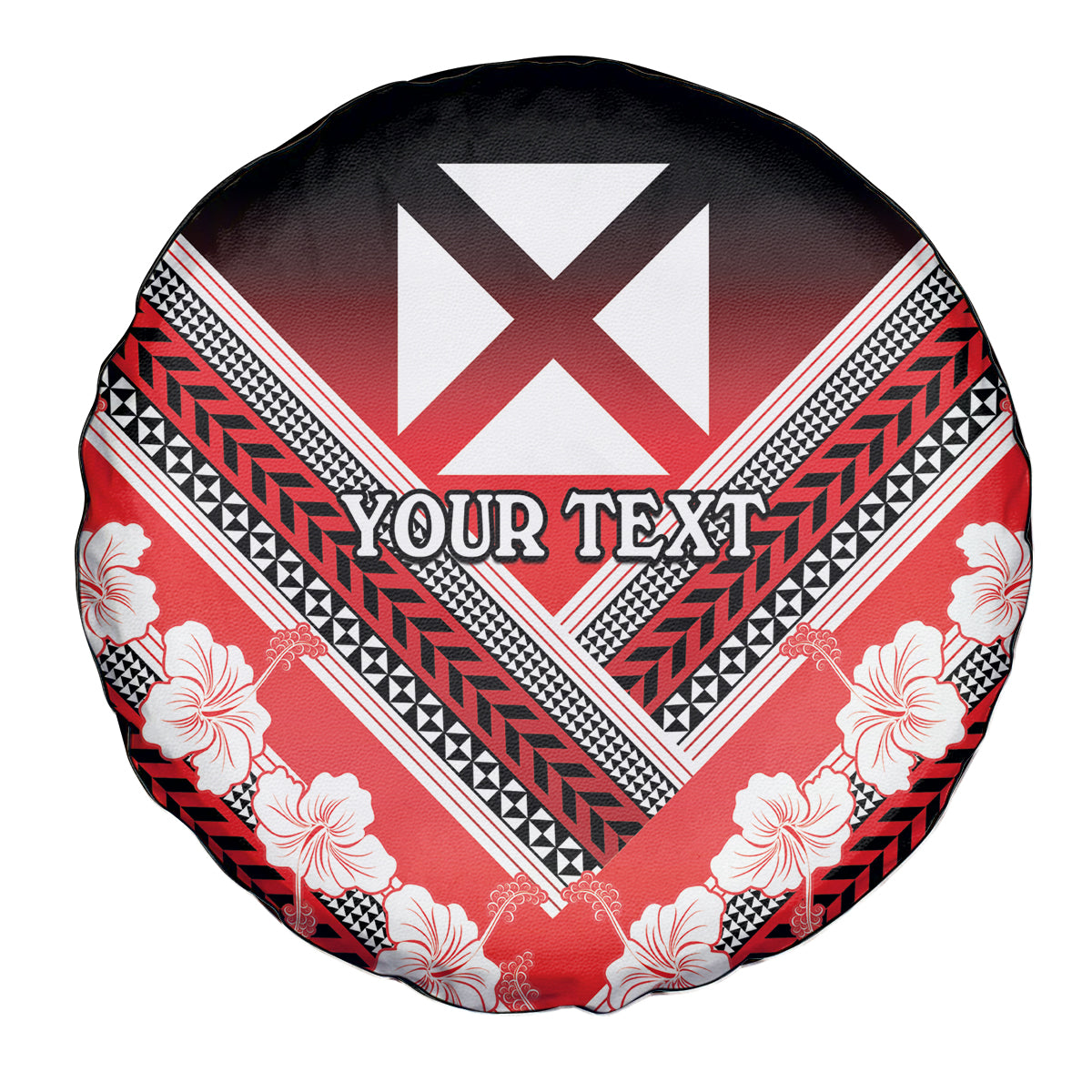 Personalised Wallis et Futuna Spare Tire Cover Hibiscus and Polynesian Tribal Tattoos