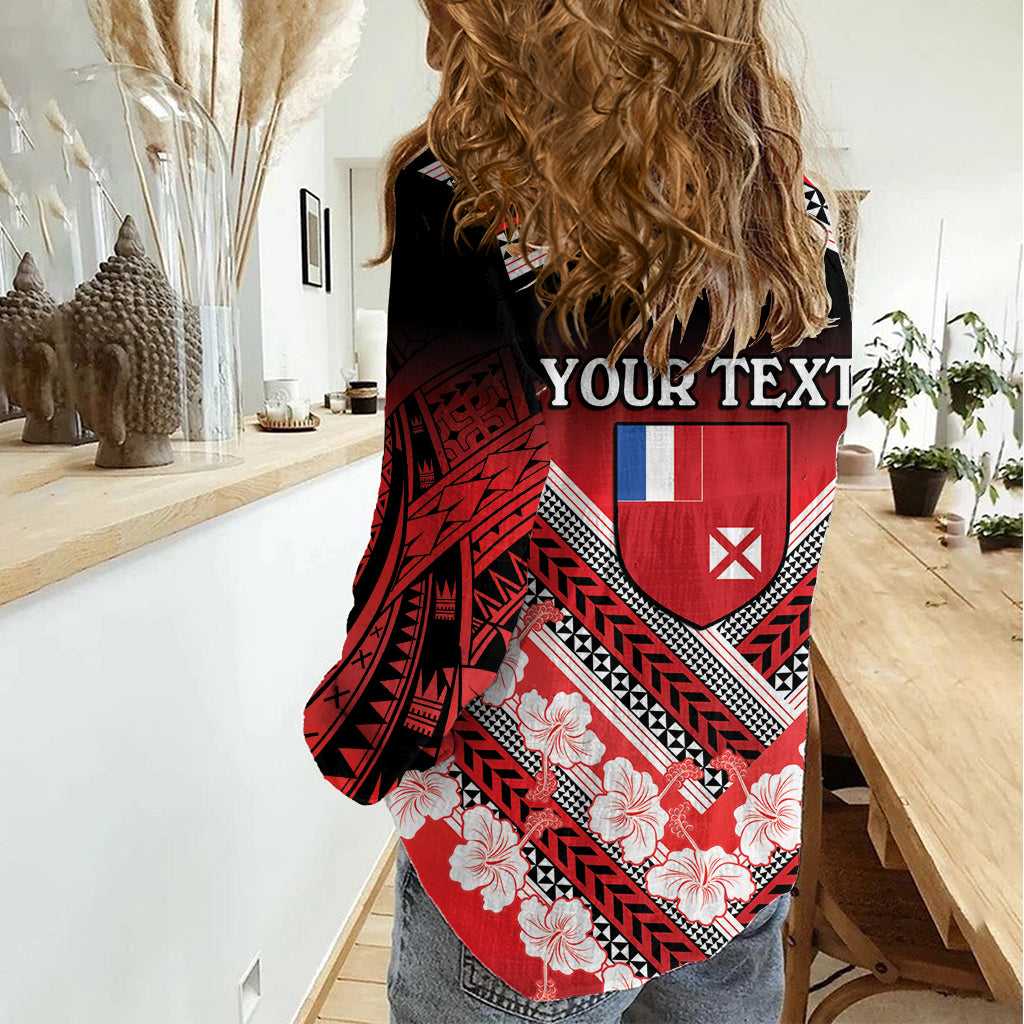 Personalised Wallis et Futuna Women Casual Shirt Hibiscus and Polynesian Tribal Tattoos LT9 - Polynesian Pride