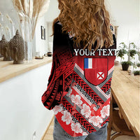 Personalised Wallis et Futuna Women Casual Shirt Hibiscus and Polynesian Tribal Tattoos LT9 - Polynesian Pride