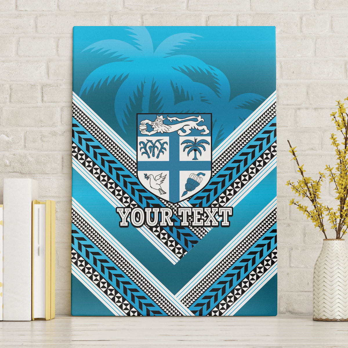 Custom Fiji Rugby Canvas Wall Art Fijian Warrior With Polynesian Tribal Tattoos