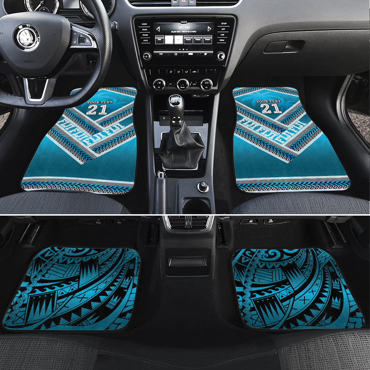 Custom Fiji Rugby Car Mats Fijian Warrior With Polynesian Tribal Tattoos LT9 Set 4pcs Blue - Polynesian Pride