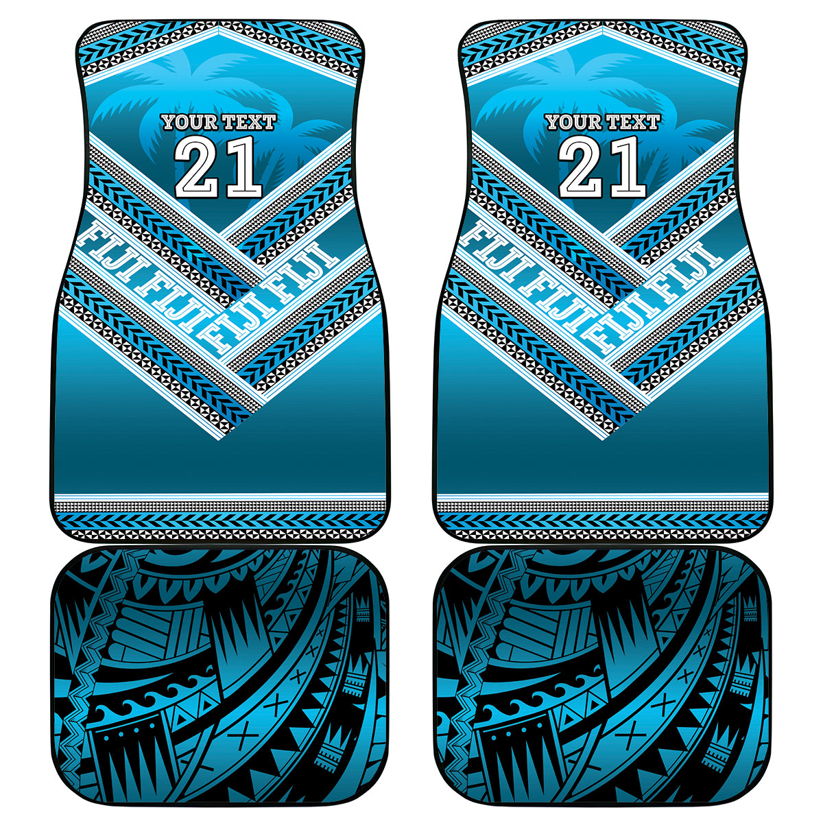 Custom Fiji Rugby Car Mats Fijian Warrior With Polynesian Tribal Tattoos LT9 - Polynesian Pride