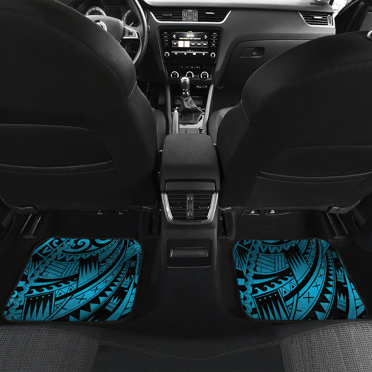 Custom Fiji Rugby Car Mats Fijian Warrior With Polynesian Tribal Tattoos LT9 Set 2pcs - Back Blue - Polynesian Pride