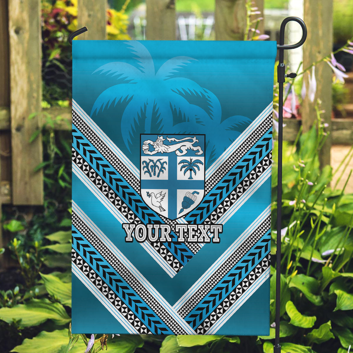 Custom Fiji Rugby Garden Flag Fijian Warrior With Polynesian Tribal Tattoos LT9 Garden Flag Blue - Polynesian Pride
