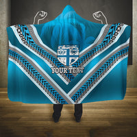 Custom Fiji Rugby Hooded Blanket Fijian Warrior With Polynesian Tribal Tattoos LT9 One Size Blue - Polynesian Pride