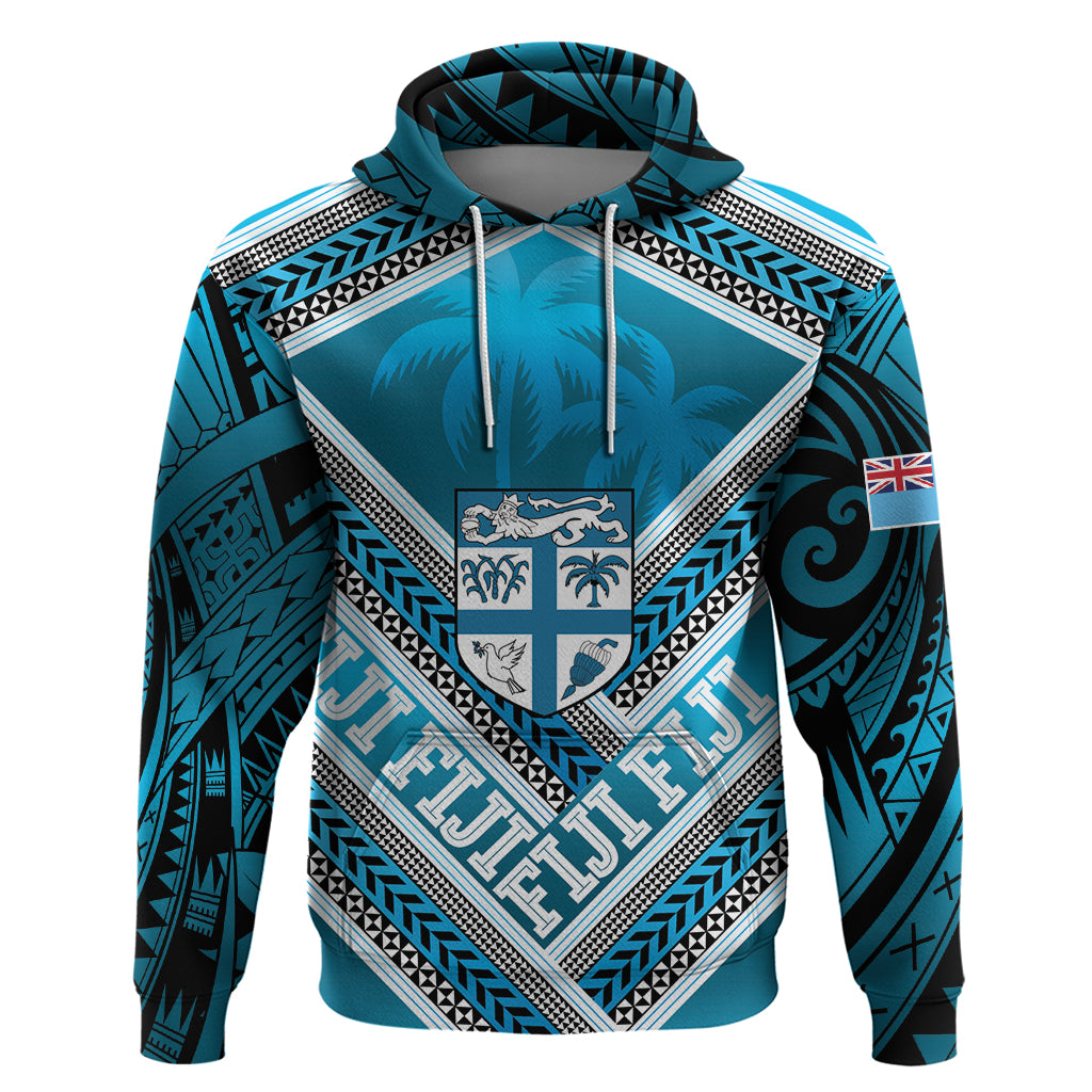 Custom Fiji Rugby Hoodie Fijian Warrior With Polynesian Tribal Tattoos LT9 Pullover Hoodie Blue - Polynesian Pride