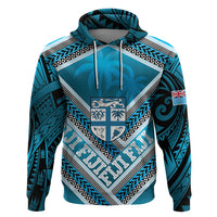 Custom Fiji Rugby Hoodie Fijian Warrior With Polynesian Tribal Tattoos LT9 Pullover Hoodie Blue - Polynesian Pride