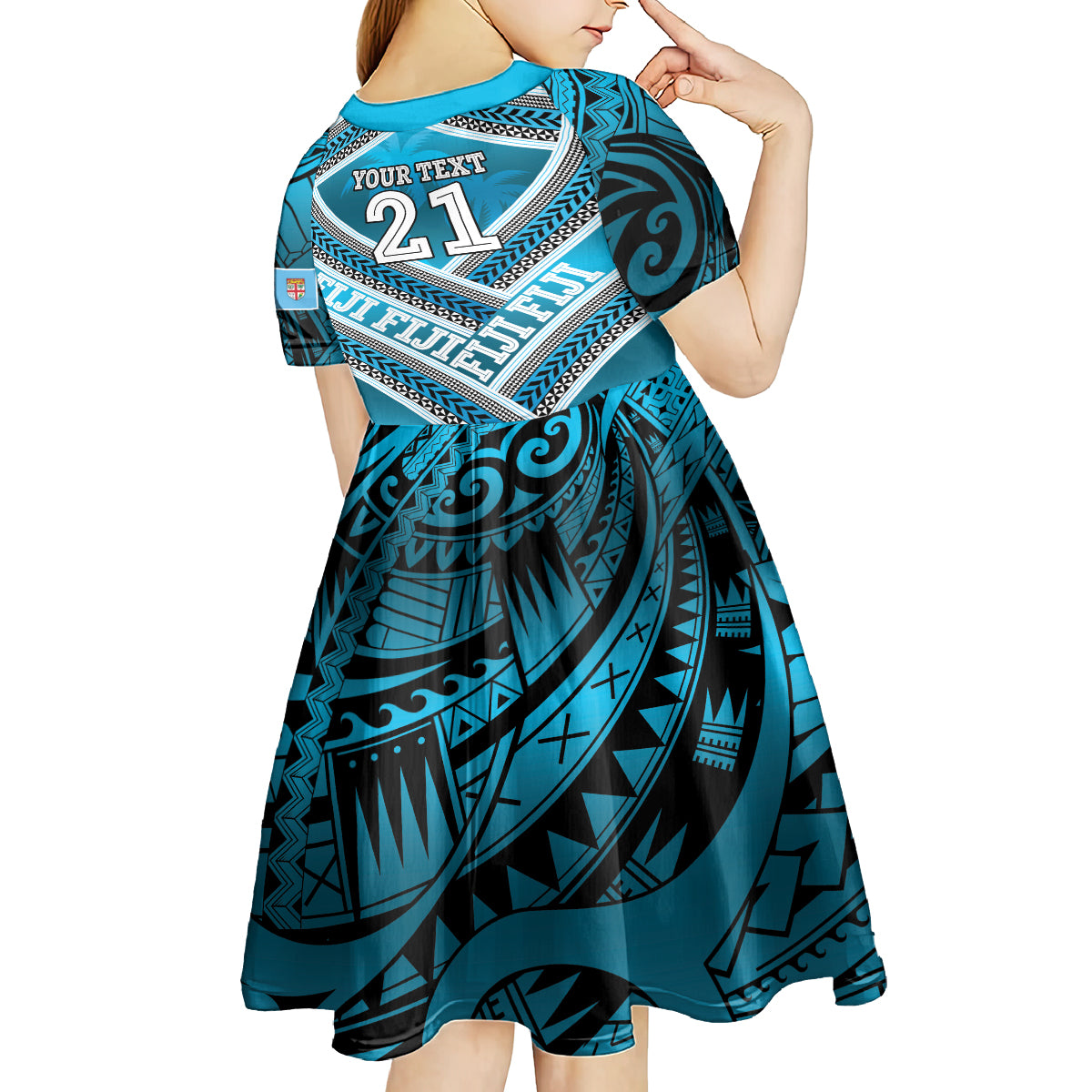 Custom Fiji Rugby Kid Short Sleeve Dress Fijian Warrior With Polynesian Tribal Tattoos LT9 - Polynesian Pride