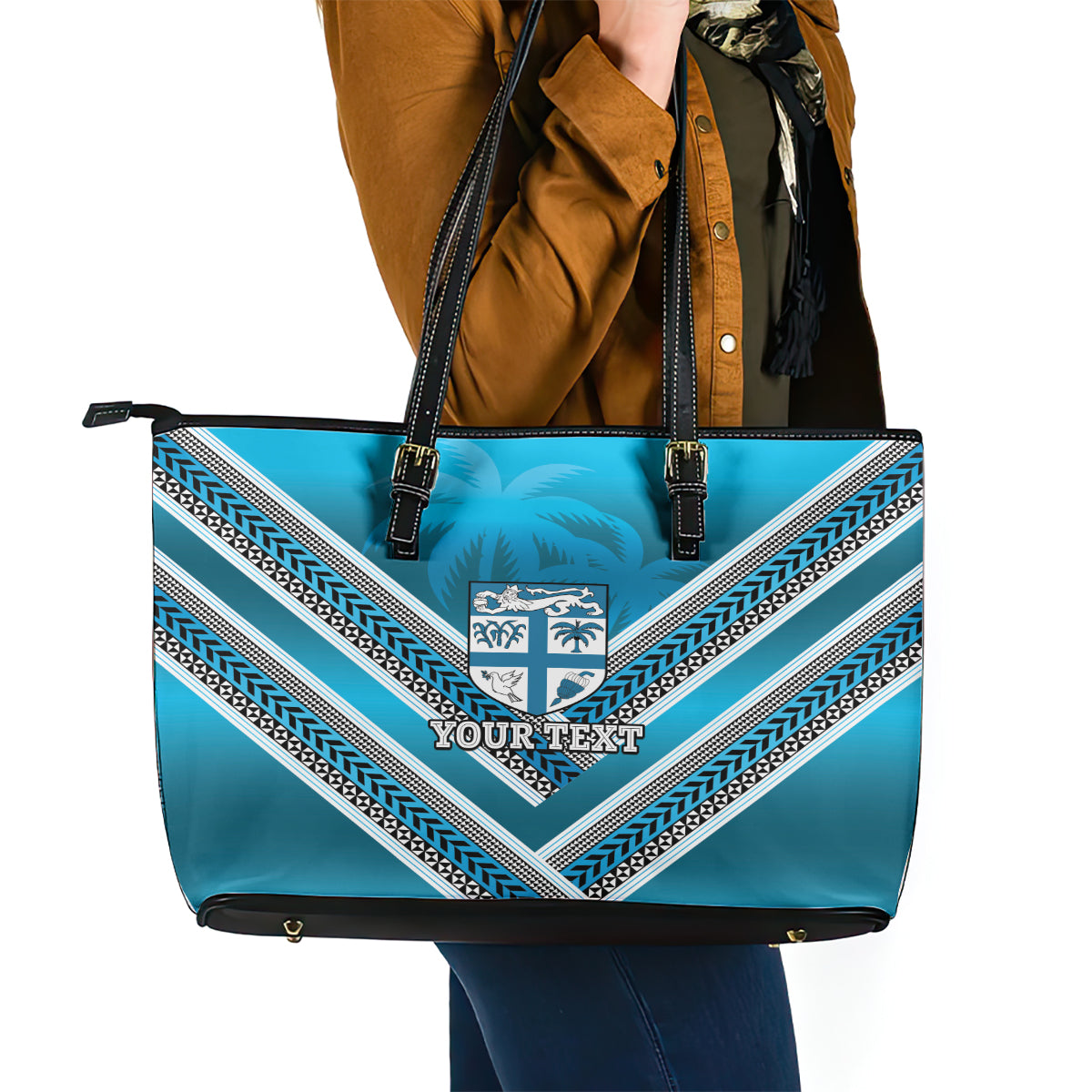 Custom Fiji Rugby Leather Tote Bag Fijian Warrior With Polynesian Tribal Tattoos LT9 - Polynesian Pride
