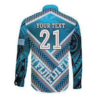 Custom Fiji Rugby Long Sleeve Button Shirt Fijian Warrior With Polynesian Tribal Tattoos LT9 - Polynesian Pride