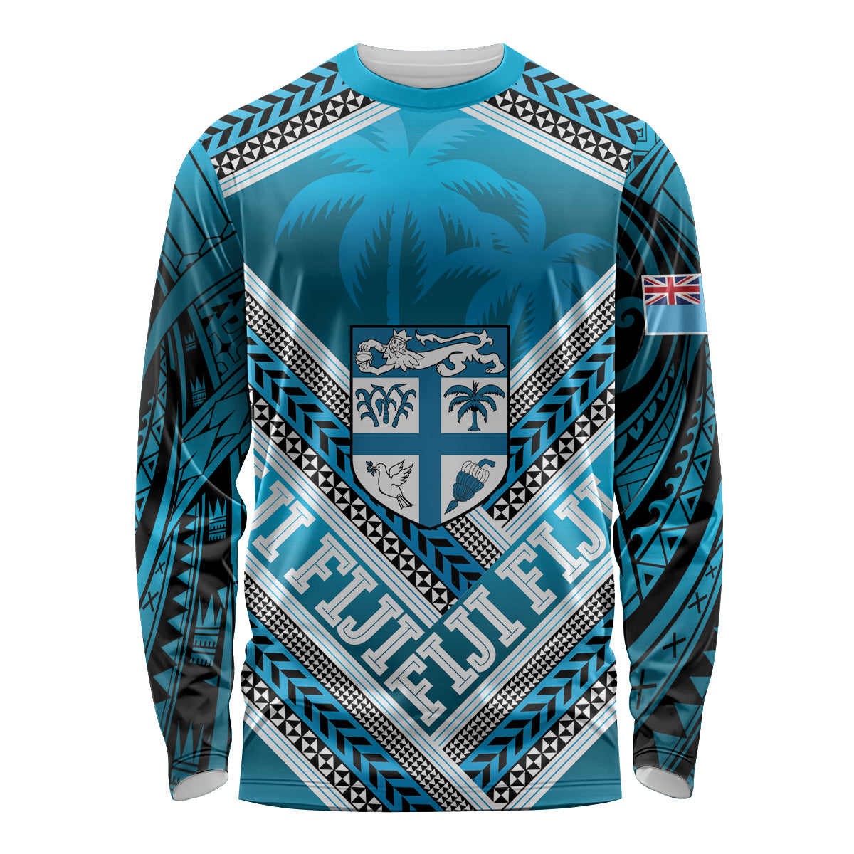 Custom Fiji Rugby Long Sleeve Shirt Fijian Warrior With Polynesian Tribal Tattoos LT9 Unisex Blue - Polynesian Pride