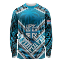 Custom Fiji Rugby Long Sleeve Shirt Fijian Warrior With Polynesian Tribal Tattoos LT9 Unisex Blue - Polynesian Pride