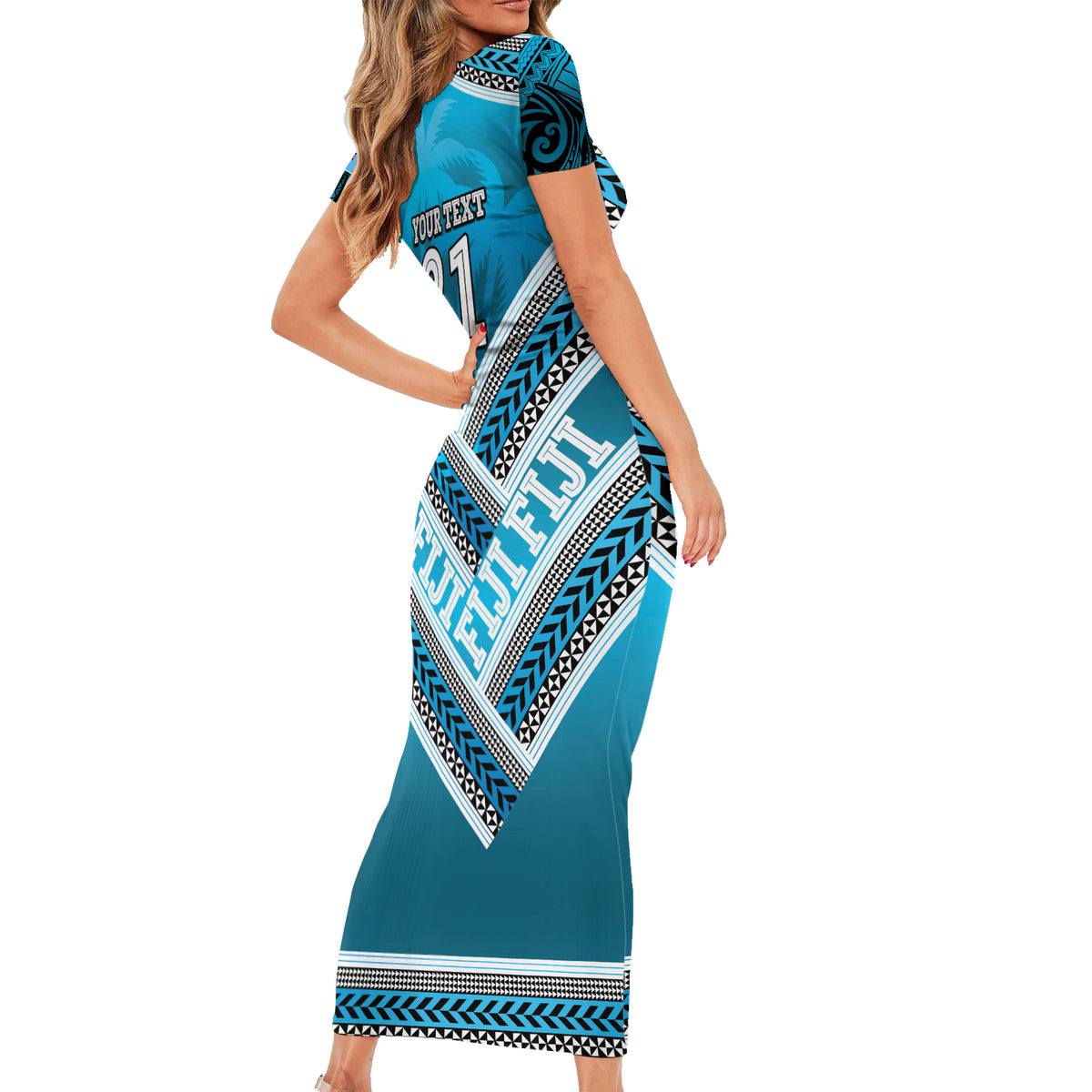 Custom Fiji Rugby Short Sleeve Bodycon Dress Fijian Warrior With Polynesian Tribal Tattoos