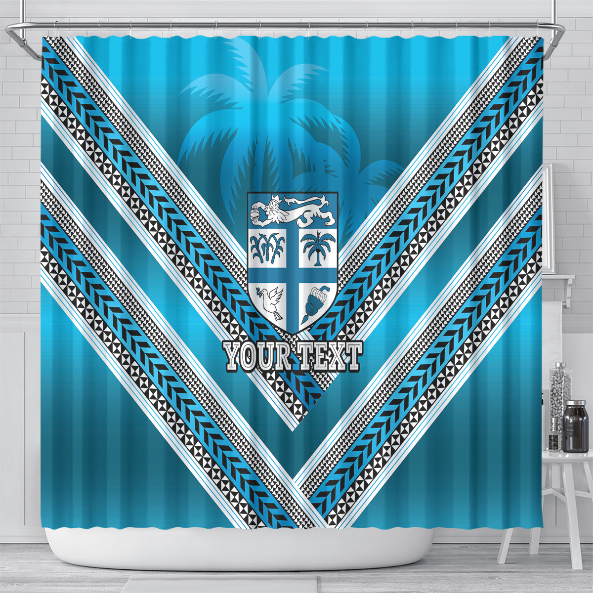 Custom Fiji Rugby Shower Curtain Fijian Warrior With Polynesian Tribal Tattoos LT9 - Polynesian Pride