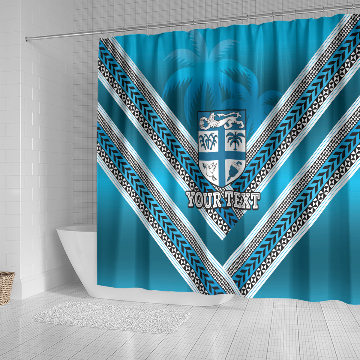 Custom Fiji Rugby Shower Curtain Fijian Warrior With Polynesian Tribal Tattoos LT9 - Polynesian Pride