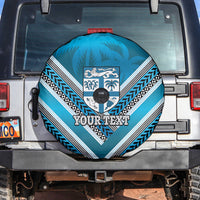 Custom Fiji Rugby Spare Tire Cover Fijian Warrior With Polynesian Tribal Tattoos LT9 Blue - Polynesian Pride