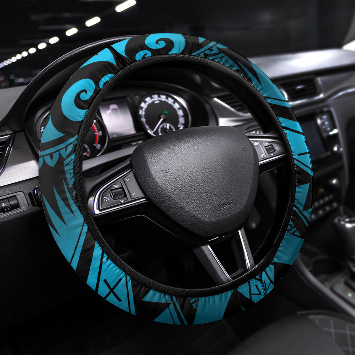 Custom Fiji Rugby Steering Wheel Cover Fijian Warrior With Polynesian Tribal Tattoos LT9 Universal Fit Blue - Polynesian Pride