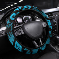 Custom Fiji Rugby Steering Wheel Cover Fijian Warrior With Polynesian Tribal Tattoos LT9 Universal Fit Blue - Polynesian Pride