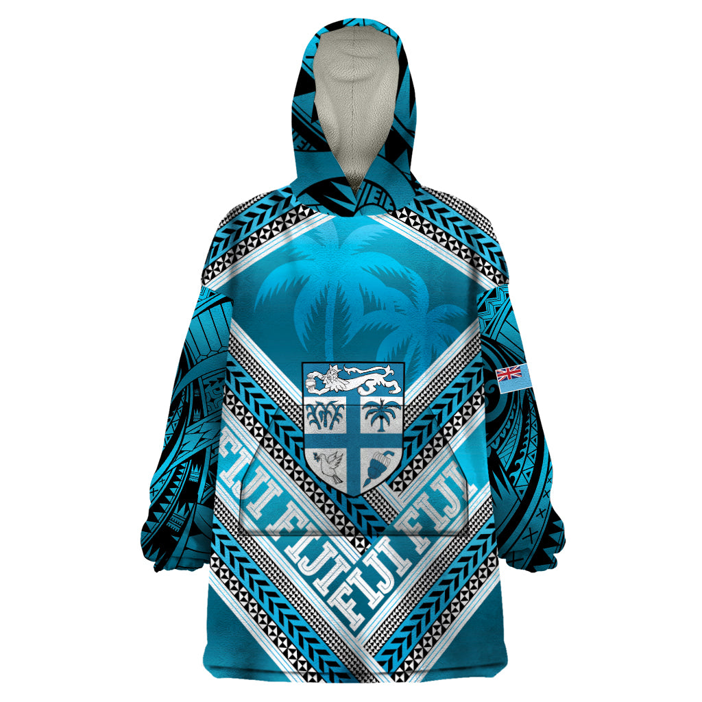 Custom Fiji Rugby Wearable Blanket Hoodie Fijian Warrior With Polynesian Tribal Tattoos